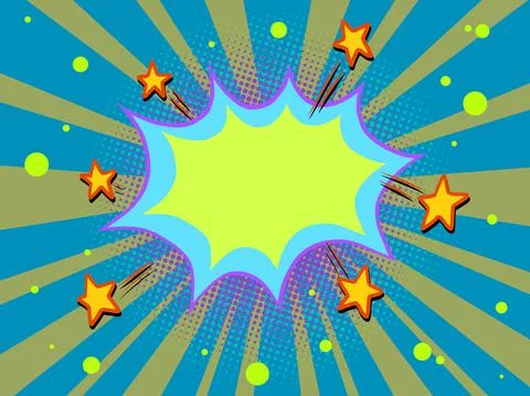 Blue green comic background, festive pop art halftone rays bubble splash Stock Illustration