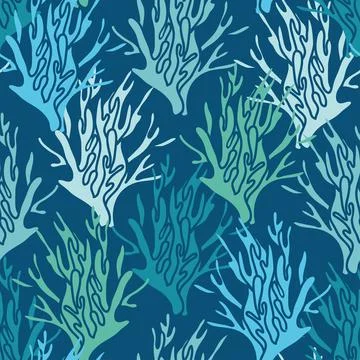 Blue green coral seamless pattern on blue background Stock Illustration