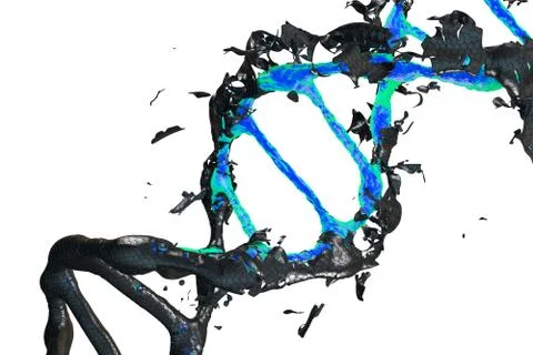 Blue-green DNA molecule collapsing. Stock Illustration