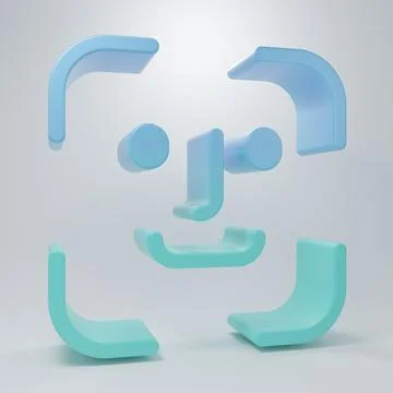 Blue-green Face recognition icon isolated on grey background. Face identifi.. 스톡 일러스트