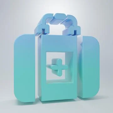 Blue-green First aid kit icon isolated on grey background. Medical box with.. Stock Illustration