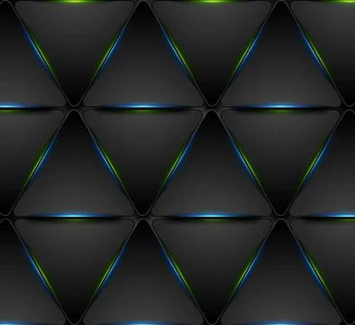 Blue green glowing triangles tech pattern design Illustrazione stock