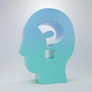 Blue-green Human head with question mark icon isolated on grey background. .. Stock Illustration