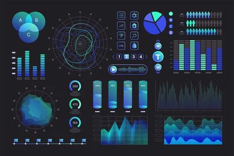 Blue green interface kit for UI UX web design, dashboard panel elements color Stock Illustration