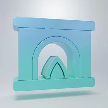 Blue-green Interior fireplace icon isolated on grey background. Minimalism .. Stock Illustration