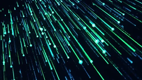 Blue green light lines falling slowly animation Stock Footage 252650499