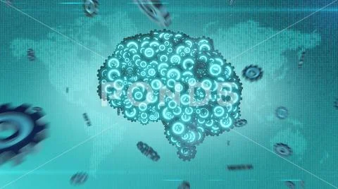 Blue green machine brain assembling form cogs and gears Stock Illustration