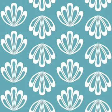 Blue green mint clam shell background seamless pattern nautical theme illustr Stock Illustration
