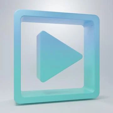 Blue-green Play in square icon isolated on grey background. Minimalism conc.. Stock Illustration