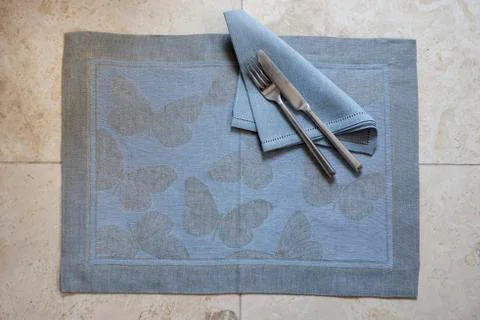 Blue Green Rectangular Placemat with Butterfly Design Stock Photos