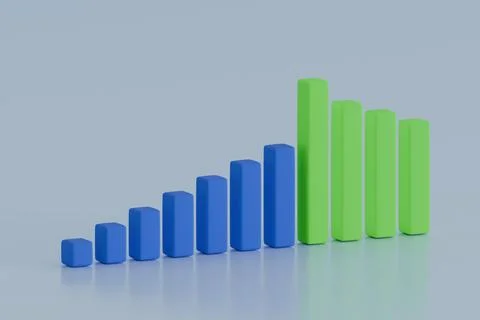 Blue to green rising bar chart on light background Stock Illustration