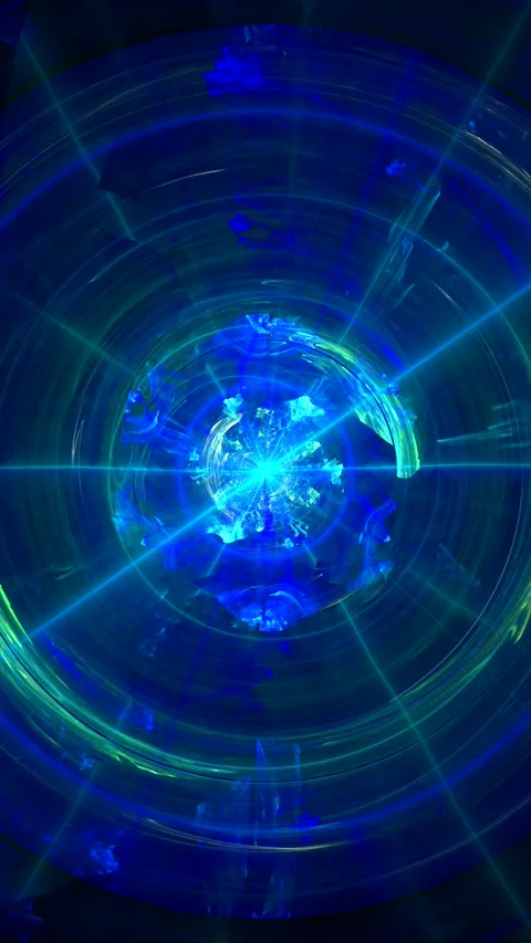 Blue green round glowing rotating pattern of curved waves and rays Video stock 338410883