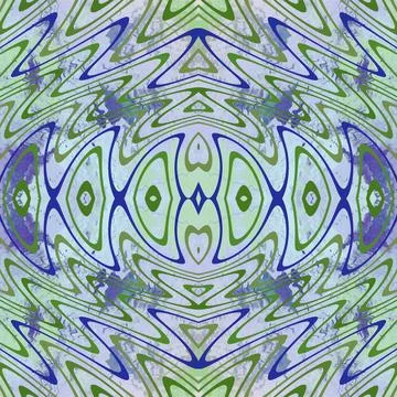 Blue green seamless wave pattern square repeating kaleidoscope illustration art Stock Illustration