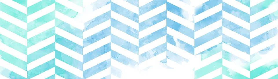 Blue green striped background with herringbone pattern and watercolor painted Illustrazione stock
