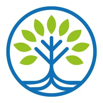 Blue Green Tree Root Circle Logo Design for Organic Brand and Agriculture Stock-Illustration