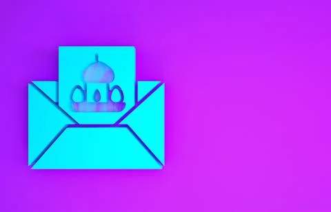 Blue Greeting card with Happy Easter icon isolated on purple background. Cele Stock Illustration