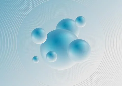Blue grey 3d spheres and minimal circle lines abstract background 库存插图