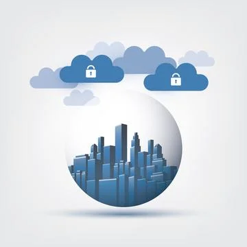 Blue, Grey and White Smart City, Cloud Computing Design Concept with Transp.. イラスト素材