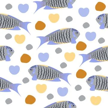 Blue-grey angelfish, seamless pattern Stock Illustration