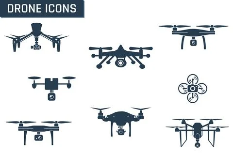 Blue grey color drone vector icon set Stock Illustration