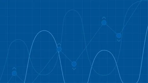 Blue grid background with abstract graph. Waves of charts growing up and falling Illustrazione stock