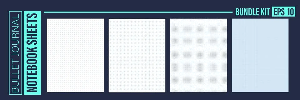 Blue grid dot pattern spotted dotted texture of paper sheet bg set. Realistic Illustrazione stock