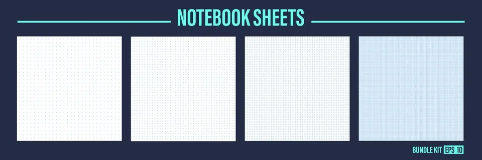 Blue grid dot pattern spotted dotted texture of square paper sheet bg set. Stock Illustration