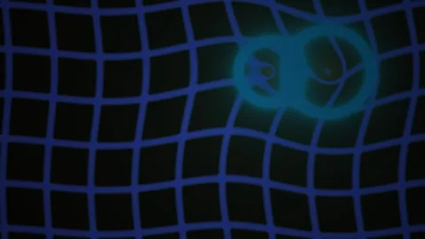 Blue Grid with Glowing Circles Moving on a Dark Background for Tech Themes Stock Footage 343691672