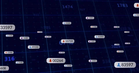 Blue grid initiating floating notification icons drifting diagonally for Stock Footage 311884801