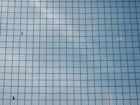 Blue Grid Pattern Reflected in Glass Facade Stock Photos