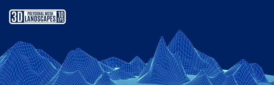 Blue grid polygonal vector background with mountain cyberspace Stock Illustration