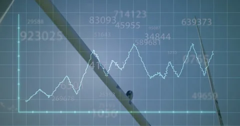 Blue grid showing numeric labels then colorful pen tip animating plot line for Video stock 310153640