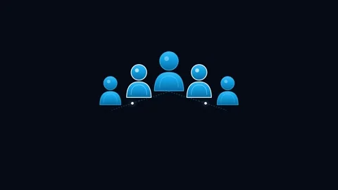 Blue group of people icon arc animation on black background. 4K Vídeo Stock 343265332