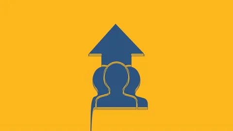 Blue Growth chart and progress in people crowd icon isolated on orange Stock Footage 234705751