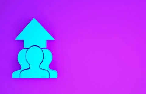 Blue Growth chart and progress in people crowd icon isolated on purple backgr Stock Illustration