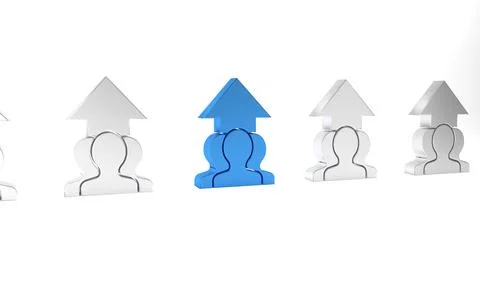Blue Growth chart and progress in people crowd icon isolated on white backg.. Stock Illustration