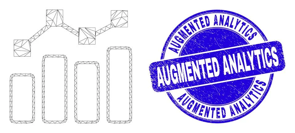 Blue Grunge Augmented Analytics Seal and Web Mesh Trend Chart Stock Illustration