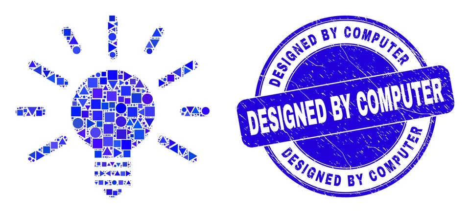 Blue Grunge Designed by Computer Stamp and Bulb Light Mosaic Stock Illustration