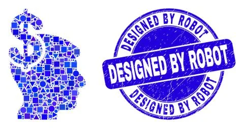 Blue Grunge Designed by Robot Stamp and Business Thinking Mosaic 스톡 일러스트