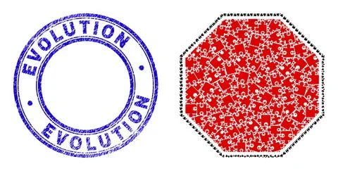 Blue Grunge Evolution Stamp Seal and Stop Octagon Template Pictogram Mosaic of イラスト素材