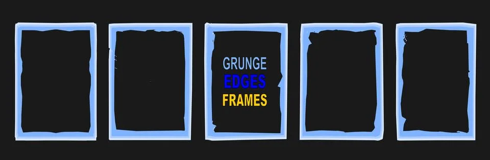 Blue grunge frames on dark background; Distressed rectangular borders with te Stock Illustration