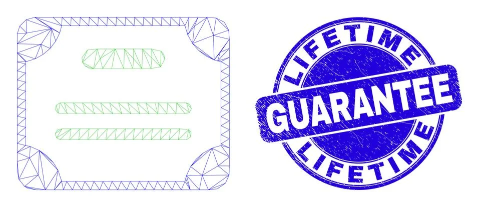 Blue Grunge Lifetime Guarantee Stamp and Web Mesh Certificate Diploma Stock Illustration