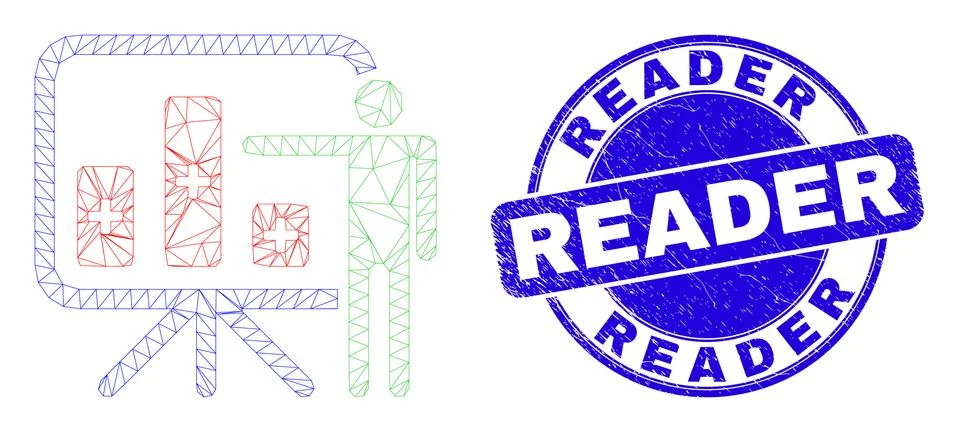 Blue Grunge Reader Stamp and Web Mesh Bar Chart Presentation Stock Illustration