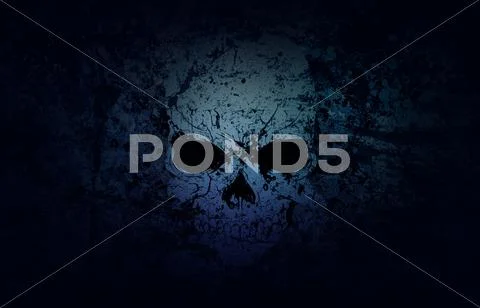 Blue grunge skull dark background Stock Illustration