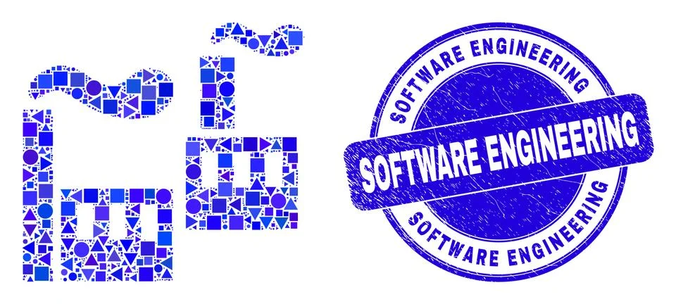 Blue Grunge Software Engineering Stamp and Industrial Factory Mosaic Stock Illustration