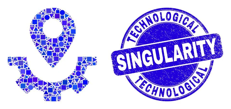 Blue Grunge Technological Singularity Stamp Seal and Service Map Marker Mosaic Stock Illustration