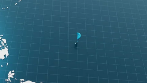 Blue Guam 3d map with pointer pin surrounded with other countries in white Stock Footage 320178290