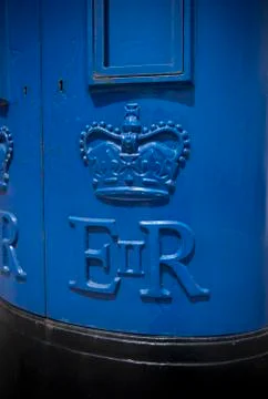 Blue Guernsey Post Box unique to Guernsey in the town of St Pierre Port (St P Stock Photos