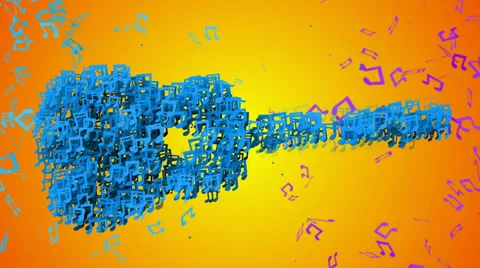 Blue Guitar Musical Note Particles Loop Animation 4K resolution Ultra HD Stock Footage 39886247