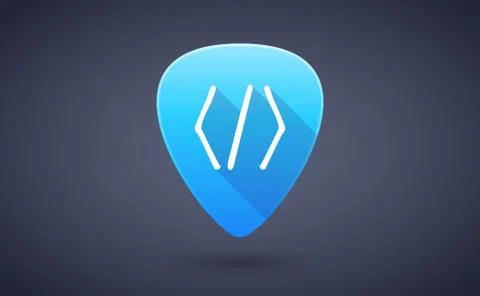 Blue guitar pick icon with a code sign Stock Illustration